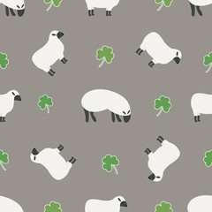 Irish shamrock, clovers, sheep pattern.