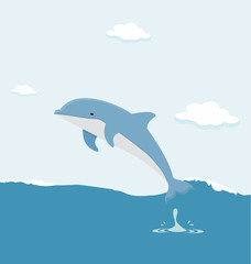 Jumping dolphin in the sea vector