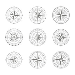 vector icon set with compass rose for your design - obrazy, fototapety, plakaty