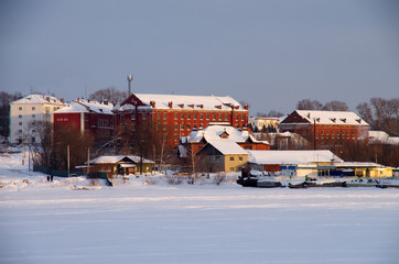 KOSTROMA, RUSSIA - February, 2018: The street of the sity in winter sunny day