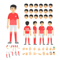 football player man character set. Full length. Different view, emotion, gesture.
