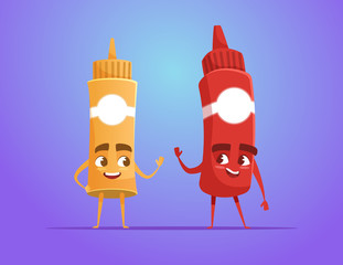 Ketchup and mustard waving hand