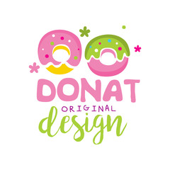 Donut original logo design, emblem for confectionery, restaurant, bar, cafe, menu, sweet shop vector Illustration on a white background