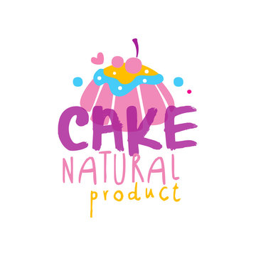 Cake natural product logo design, label for confectionery, candy shop, restaurant, bar, cafe, menu, sweet store vector Illustration on a white background
