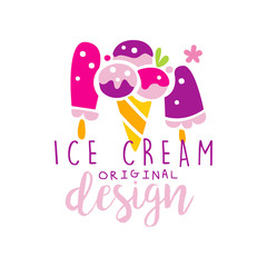 Ice cream original logo design, label for confectionery, candy shop, restaurant, bar, cafe, menu, sweet store vector Illustration on a white background