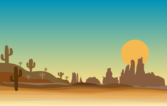 western scene in desert with cactus
