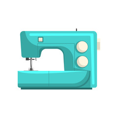 Blue modern electronic sewing machine, dressmakers equipment vector Illustration on a white background