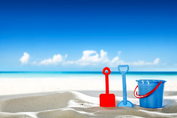 summer toys on beach and free space 