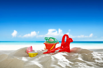 summer toys on beach and free space 