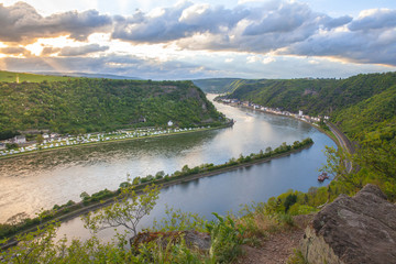 Rhine valley Landscape and Sankt Goarshausen view from the Loreley rock