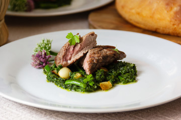 lamb fillet with green sauce