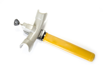 Steering wheel lock for the car on the white