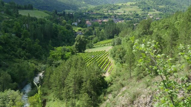 mountain landscape with Saillans village in  Drome, France