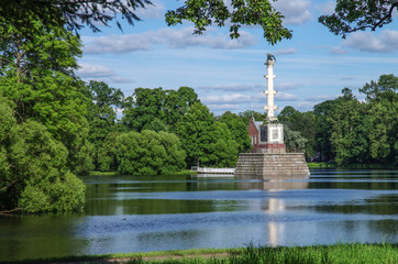 TSARSKOE SELO, ST. PETERSBURG, RUSSIA - August, 2017: The Chesme Column in the Catherine Park