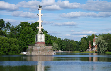 TSARSKOE SELO, ST. PETERSBURG, RUSSIA - August, 2017: The Chesme Column in the Catherine Park