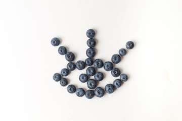 Eye with three eyelashes of blueberries on white background