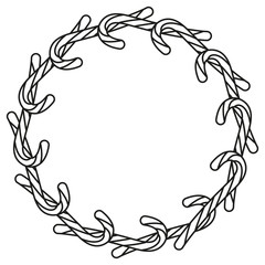 Line art black and white candy cane wreath