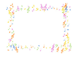 Music Notes Confetti Falling Chaos Vector. Music Symbols Texture Poster Background Elements. Party Night, Festival, Celebration or Concert, Melody Notes Trail. Decorative Song Sheets Chaos Effect.
