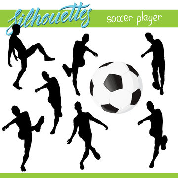 Vector football soccer ball with players silhouettes