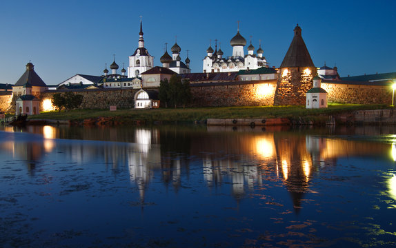 SOLOVKI, REPUBLIC OF KARELIA, RUSSIA - August, 2017: Solovki Monastery at summer night