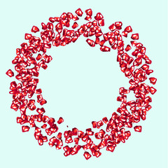 Vector frame with pomegranate seeds, round frame for holidays, Food natural eco food design