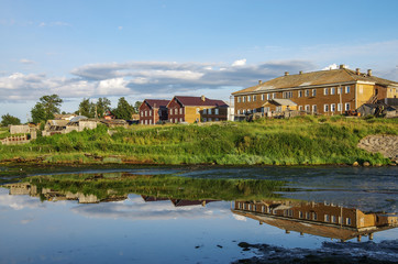 SOLOVKI, REPUBLIC OF KARELIA, RUSSIA - August, 2017: Residential houses in the Bay of Well being on Solovki