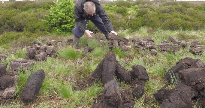 Peatland, bogland, Peat, drainage, coal, decompose, County Mayo. Turf, cut, blocks, spade, aroma, burning, artificial, fires, smell, peat, fire, farm, plough, rally, bog, Ireland, irish, Donegal, summ
