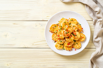 fried soft  egg tofu with garlic