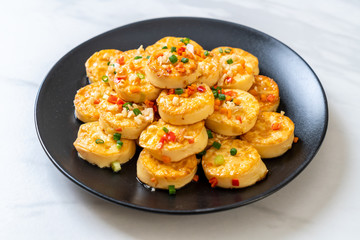 fried soft  egg tofu with garlic