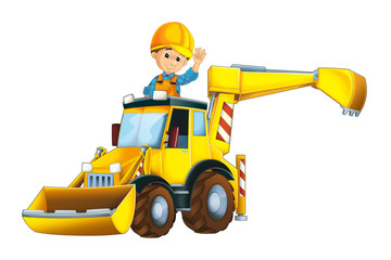 Obraz na płótnie Canvas cartoon scene with worker in excavator - on white background - illustration for children
