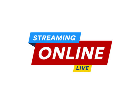Online Streaming logo, live video stream icon, digital online internet TV banner design, broadcast button, play media content button, vector illustration on white background