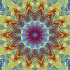 Painting in impressionism style mystical mandala. Traditional Indian artwork. Expression modern art. Sacred geometry.