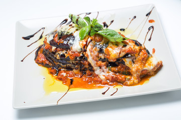 close up of tasty vegetarian egg plant