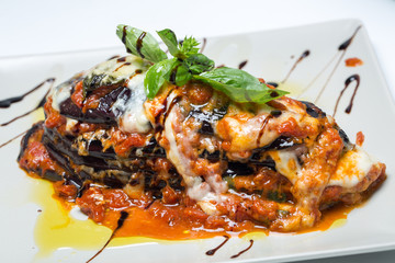 close up of tasty vegetarian egg plant