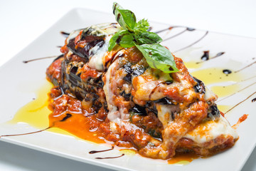close up of tasty vegetarian egg plant