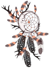 Fashion vector bohemian dreamcatcher with feathers and horns