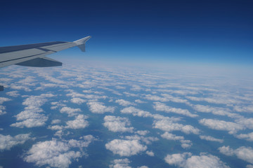 Wing of aircraft over the clouds