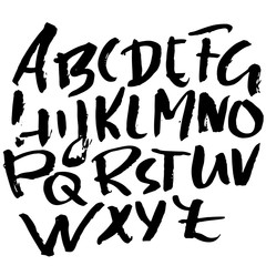 Hand drawn dry brush lettering. Grunge style alphabet. Handwritten font. Vector illustration.
