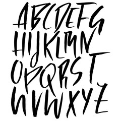 Hand drawn dry brush lettering. Grunge style alphabet. Handwritten font. Vector illustration.