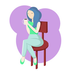 Fashion woman witn cup of coffee or tea. Vector illustration