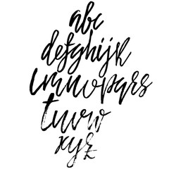 Hand drawn dry brush lettering. Grunge style alphabet. Handwritten font. Vector illustration.