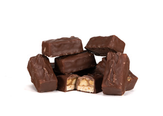 Large Pile of Bite Sized Candy Bars on White