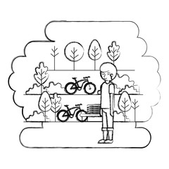 man in the park with bicycle vector illustration design