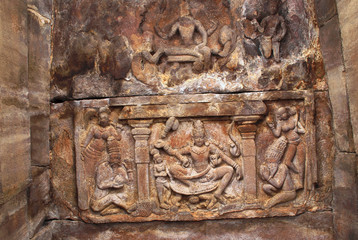Figure of Shiva and other divine beings on the ceiling of northern mukha-mandapa, Virupaksha...