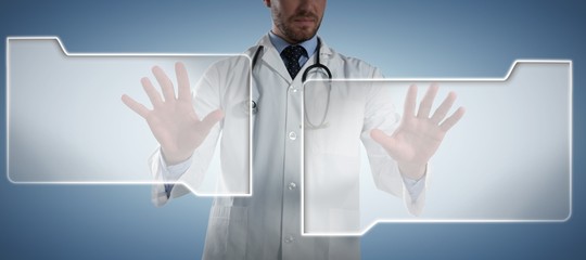 Composite image of male doctor using invisible screen