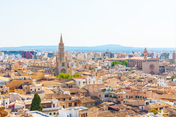 View over the rooftops and the Church of Santa Eulalia from  the terrace of the Cathedral of Santa...