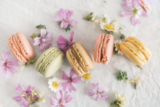 Macarons with blossoms
