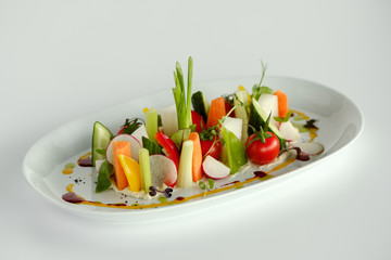 Vegetable mix. Beautiful serving of food in the restaurant