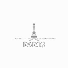 Paris skyline and landmarks silhouette black vector icon. Paris panorama. France