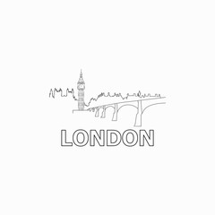 London skyline and landmarks silhouette black vector icon. London panorama. England